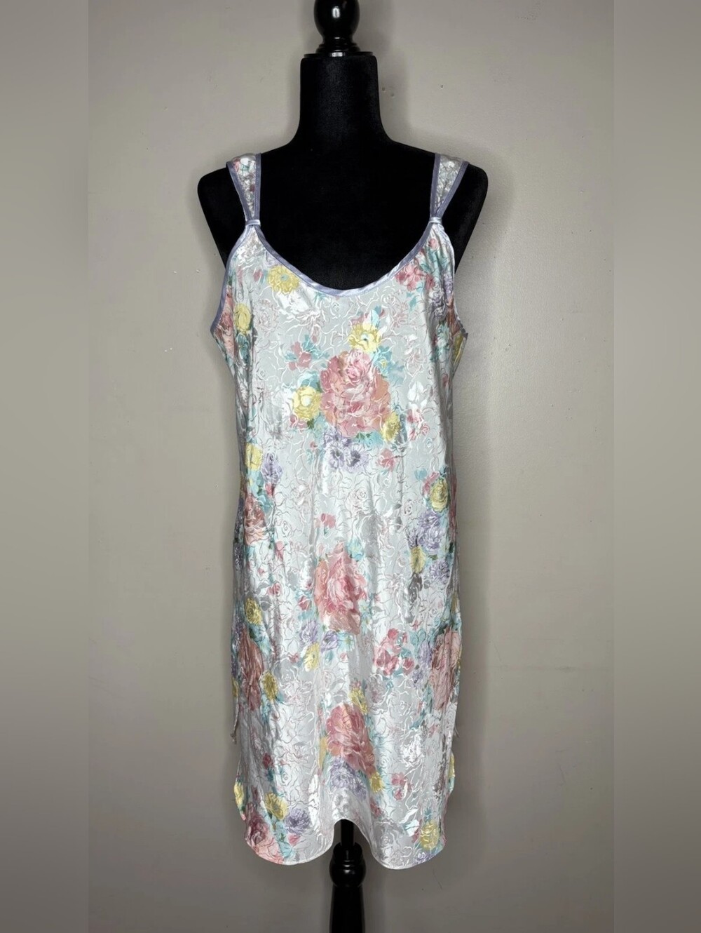 Floral Satin Slip Dress in Pastel Rose and Mint - Picture 1 of 5